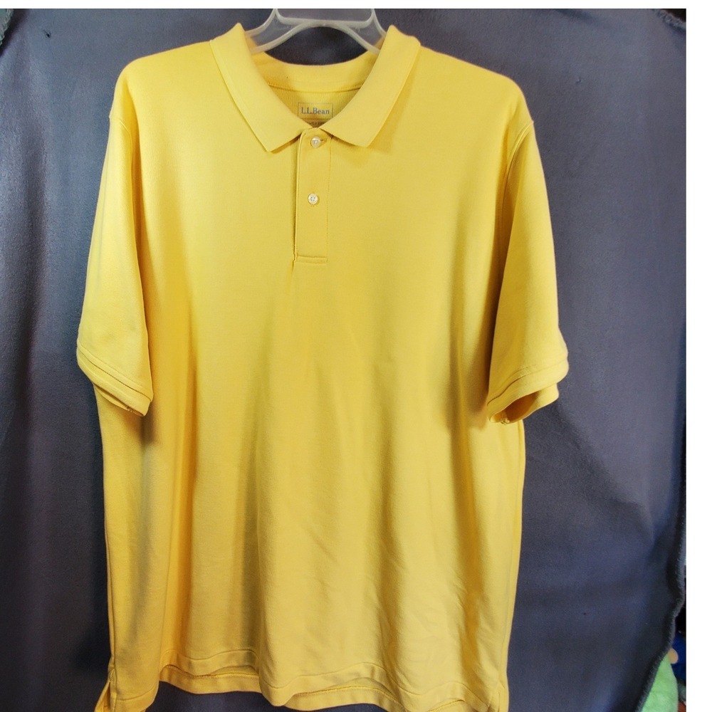 LL Bean Mens Yellow Cotton Pique Short Sleeve Polo Shirt XXL Reg 256288